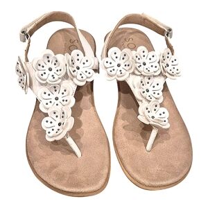 Womens Soul Naturalizer June White Leather Flower Sandals Sz 9 Adjustable Strap